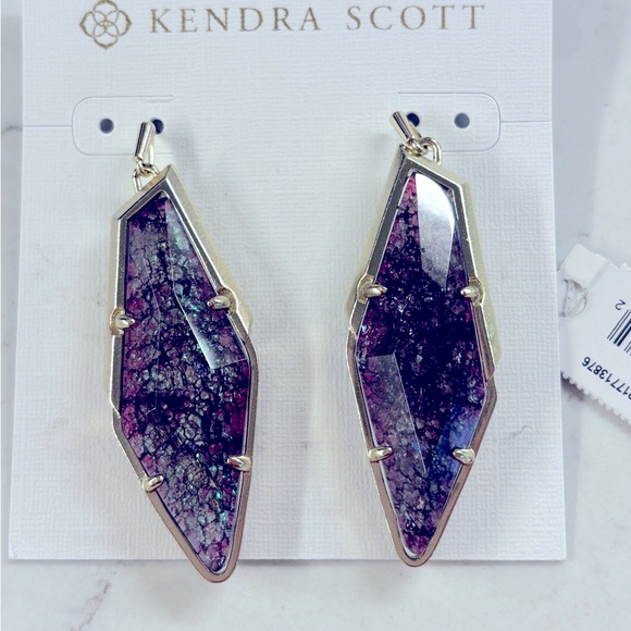 NWT Kendra Scott Gold Bexley Drop Earrings in Navy Crackle Gold - Picture 3 of 8